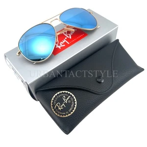RAY BAN | NEW | AVIATOR MEDIUM | 3025 112 - 4L | MATTE GOLD | BLUE MIRROR - Picture 1 of 14