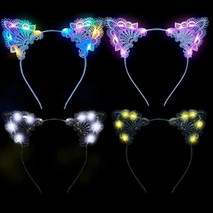 LED Lace Cat Ears Headband - 4 Pcs Hair Accessories for Cosplay and Parties - Picture 1 of 12