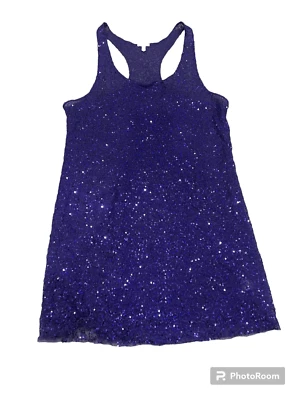 Vintage Victoria’s Secret Y2K Purple Racerback Glitter Sequin Nylon Mesh Mini - Image 1 of 4