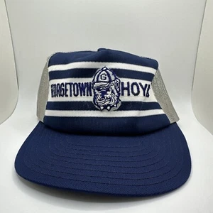 Vintage 1980s Georgetown Hoyas Tricolor Striped Mesh Trucker Hat Americap - Picture 1 of 11