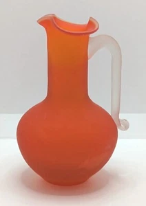 Vntg Pilgrim Glass Hand-blown Pitcher/Jug/Ewer Satin Tangerine w/applied handle - Picture 1 of 4