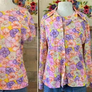 Conjunto Blusa Camisa Abotonada Estampado Rayas Colorido Hippie Boho Años 70 De Colección - Imagen 1 de 10