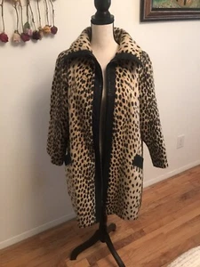 VINTAGE 1950 1960 Leopard Faux Fur Coat SAFARI SPORTOWNE LA FRANCE L/XL - Picture 1 of 4