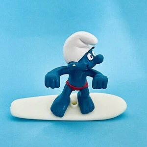 Smurfs 40215 WINDSURFER Super-Smurf Figure w/Surf Board *No Sail* Vintage 1980s - Picture 1 of 8