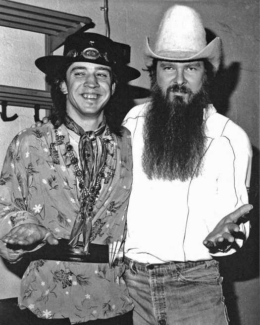 Rock Guitarists STEVIE RAY VAUGHAN and BILLY GIBBONS 8x10 Photo Print Poster - Image 1 of 1