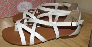 JELLY POP GRÖSSE 10M DAMEN NEU FLACH WEISS SEXY RIEMCHEN SLIPPER SANDALEN SCHUHE - Bild 1 von 6