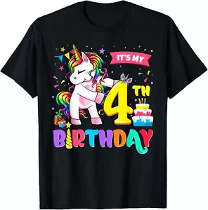 It's My 4th Birthday Shirt Cute Unicorn 4 Year Old Bday Girl T-Shirt Hoodie - Picture 1 of 16