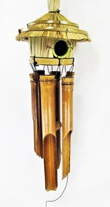 Wicker Bird House Hand Crafted wood & Bamboo Wind Chime Porch or Patio Decor (B) - Picture 1 of 2