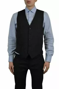 Dolce & Gabbana Men's Black 100% Wool Striped Button Down Vest US 38 IT 48 - Picture 1 of 3