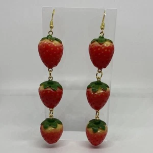 3D strawberry Kitch fruit charm earrings, large 8.5 - 12.5 cm long - Picture 1 of 17