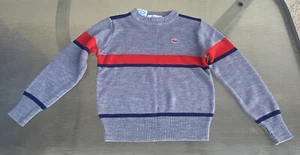 Izod Lacoste Grey W/Navy & Red Stripes Acrylic Sweater Vintage 80's Kids Size 5 - Picture 1 of 3