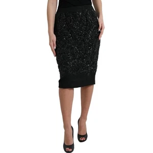 DOLCE & GABBANA Skirt Black Crystal Handmade Knee Pencil s. IT42 / US8 RRP $8000 - Picture 1 of 8