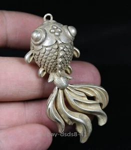 Seltener alter chinesischer Miao Silber Feng Shui Goldfisch Glück Amulett Anhänger 6cm - Bild 1 von 9
