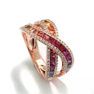 Rainbow Sapphire Brilliant Ring 750er Rose Gold Value New - Picture 1 of 3