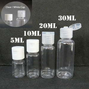 5/10/20/30ML Plastic Clear Empty Bottles Sample Travel Flip Caps Liquid Shampoo - Picture 1 of 5