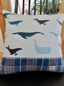 Harris Tweed & Sophie Allport 'Whales' - 18” Cushion Cover- One Only - Picture 1 of 8