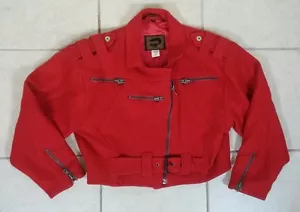 Vtg 80s Fox Run Womans Wool Red Zipper Biker Punk Goth Hip Hop Jacket Coat M - Picture 1 of 7