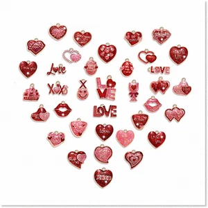 36PCS Glitter Red Heart Charms for Jewelry Making - Perfect DIY Gifts for Valent - Picture 1 of 7