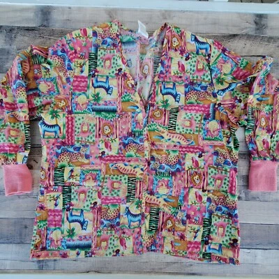 Crest Uniform Scrub Jacket  Large Pink Multicolored Womens Snap Animals Bees  - Image 1 of 4