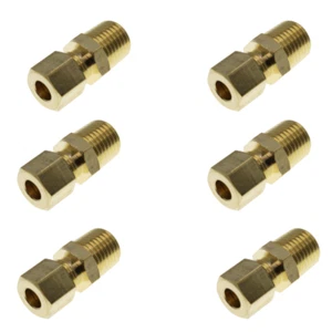 Brass Compression Fitting Male Connector 3/8 "Tube OD X 1/4" NPT 6 Pcs - Picture 1 of 2