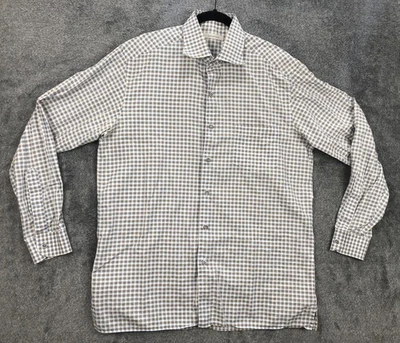 Camisa Ermenegildo Zegna Para Hombres XL Azul Marrón Cuadros Guinga Con Botones Manga Larga Foto 1 de 4