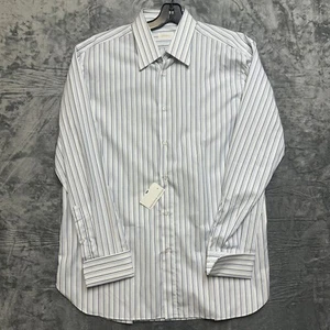 Neu Brioni gestreiftes Hemd Herren Größe 17 blau weiß - Bild 1 von 9