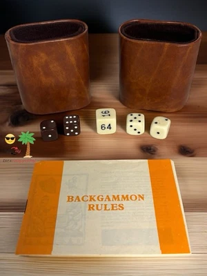 Backgammon Agitadores Marrón con Reemplazos de Doble Troquel y Reglas ¡BONITO! L👀K & Read Foto 1 de 4
