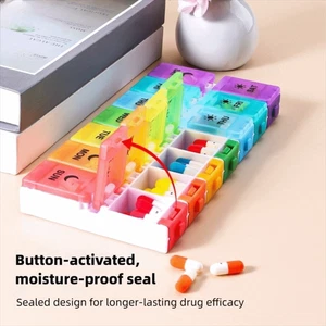 Weekly Button-Press Lid Pill Box 7 Days Travel Pill Cases Box Tablets Drug - Picture 1 of 11