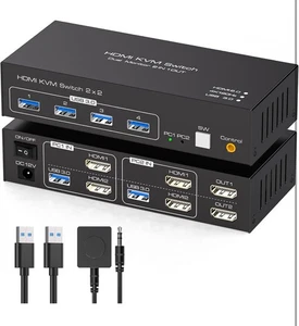 HDMI KVM Switch Dual Monitor 2 Computers Support 4K@60Hz USB 3.0 KVM Switches - Afbeelding 1 van 7