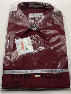 Daniel Ellissa Men's Burgundy Shirt Convertible Cuffs Pocket Size 14.5 32-33 - Picture 1 of 2
