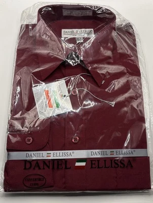Daniel Ellissa Men's Burgundy Shirt Convertible Cuffs Pocket Size 14.5 32-33 - Image 1 of 2