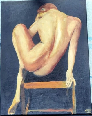 Obra de arte original "DESNUDO sentado bonito" pintura al óleo 40x30 cm por TJCutting Foto 1 de 4