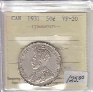1931 Canada Fifty Cent 50C - ICCS VF-20 - XOQ 561 C2 - Picture 1 of 4