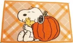 KITCHEN RUG (17"x28") FALL, HARVEST, PEANUTS, SNOOPY DOG & PUMPKIN ON PLAID, NR - Picture 1 of 13