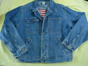 VINTAGE Ralph Lauren Denim Jacket Mens Large USA Flag Polo Jeans - Picture 1 of 6