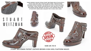 Mules Stuart Weitzman in pelle verniciata marrone tacco alto plateau: taglia US 10 D - Foto 1 di 8
