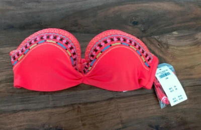 Nuevo Top de Bikini Hollister Bandeau Push Up Azul Naranja Halter 32A 34B 36B Foto 1 de 2