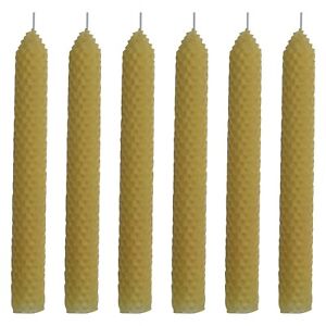6 Set 1" x 8" Pure Natural Handmade Beeswax Honeycomb Hand Rolled Taper Candles