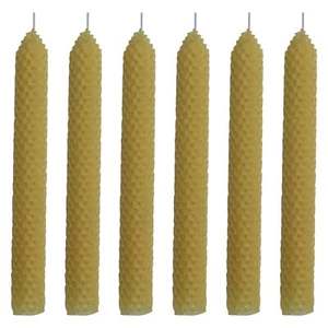 6 Set 1" x 8" Pure Natural Handmade Beeswax Honeycomb Hand Rolled Taper Candles - Picture 1 of 13