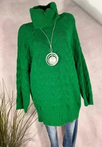 NEU long Pullover Strick Tunika ZOPFMUSTER Rollragen GRÜN 40 42 44 - Bild 1 von 5