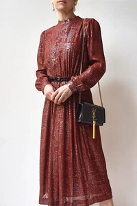 HEARTMADE JULIE FAGERHOLT / HUSK Hemsley Merlot Silk Lurex Midi Dress 34/8 $849 - Picture 1 of 11