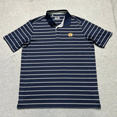 Under Armour Auburn Tigers Polo Shirt Mens XL Navy Blue Striped Performance - Image 1 of 4