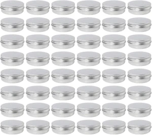 48 Pack 2 Oz Metal round Tins Aluminum Tin Cans Containers with Screw Lid for Sa - Picture 1 of 6