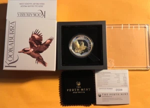 2024 Australian Kookaburra 2oz Silver Proof High Relief Gilded Coin - #0504/2000 - Foto 1 di 3