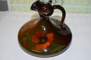 Weller Pottery Louwelsa Squat Pitcher Vase Dark Brown Orange Poppies 4 1/2" Tall - Picture 1 of 10