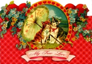 Happy Valentine's Day Cats Umbrella Die Cut Blank Note Card By Punch Studio - Picture 1 of 3