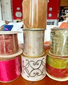 Lot 7 Vintage NWT Asst'd Wide Decorative Ribbon Spools Various Yardage - Picture 1 of 10