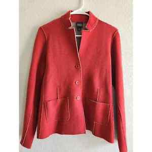 Eileen Fisher Sz Petite Small Merino Wool Button Front Cardigan Jacket Red