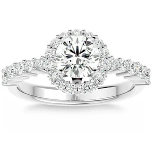 VS Halo Diamond & Moissanite Engagement Ring in White, Yellow, or Rose Gold - Picture 1 of 9
