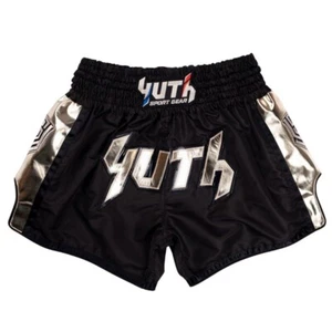 Yuth Hologram Muay Thai Shorts Black/Gold Kickboxing Shorts K1 Fighting Shorts - Picture 1 of 3